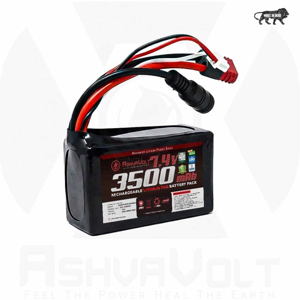 AshvaVolt 7.4V 8.4V 3500mAh Li-Ion Battery Pack – 2S1P 18650-35E 3C A Grade with BMS Protection & Female DC Jack, Amass Nylon T and 3pin JST Connector – AVPowerSeries