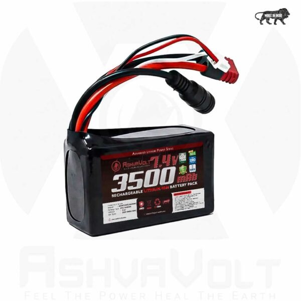 AshvaVolt 7.4V 8.4V 3500mAh Li-Ion Battery Pack – 2S1P 18650-35E 3C A Grade with BMS Protection & Female DC Jack, Amass Nylon T and 3pin JST Connector – AVPowerSeries