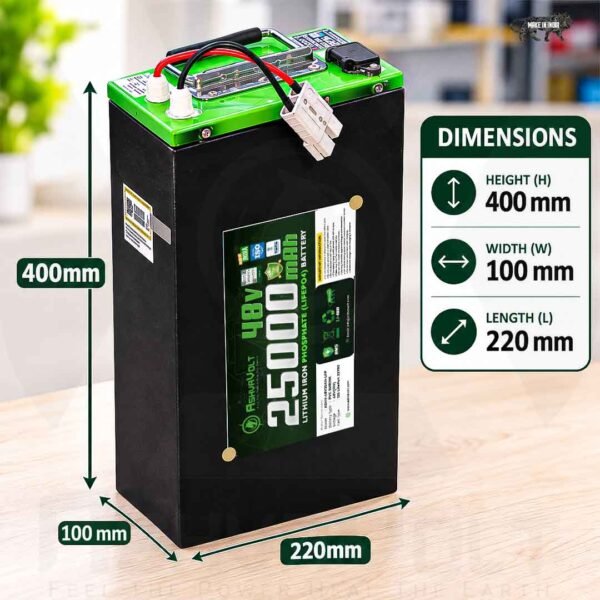 AshvaVolt® 48V 25Ah 15S Lithium Iron Phosphate (LiFePO4) Battery Pack with BMS Protection and Premium Metal Box for Electric Bike | 48V 25Ah LiFePO4 Battery Pack