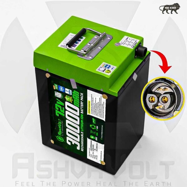 AshvaVolt® 72V 30Ah Lithium-Ion Battery Pack with BMS Protection and Premium Metal BOX With Chogori Connector | Compatible with Okinawa Electric Scooter Chogori Type Battery Connector