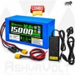AshvaVolt®12.8V 15Ah 192W 4S1P UPS/Inverter LifePO4 Battery Pack & 12.8V 3A (14.6V) Lithium Ion Charger Combo Pack with BMS Protection 1Year Warranty, XT60 Connector, Solar, 12V Equipment, Street Light