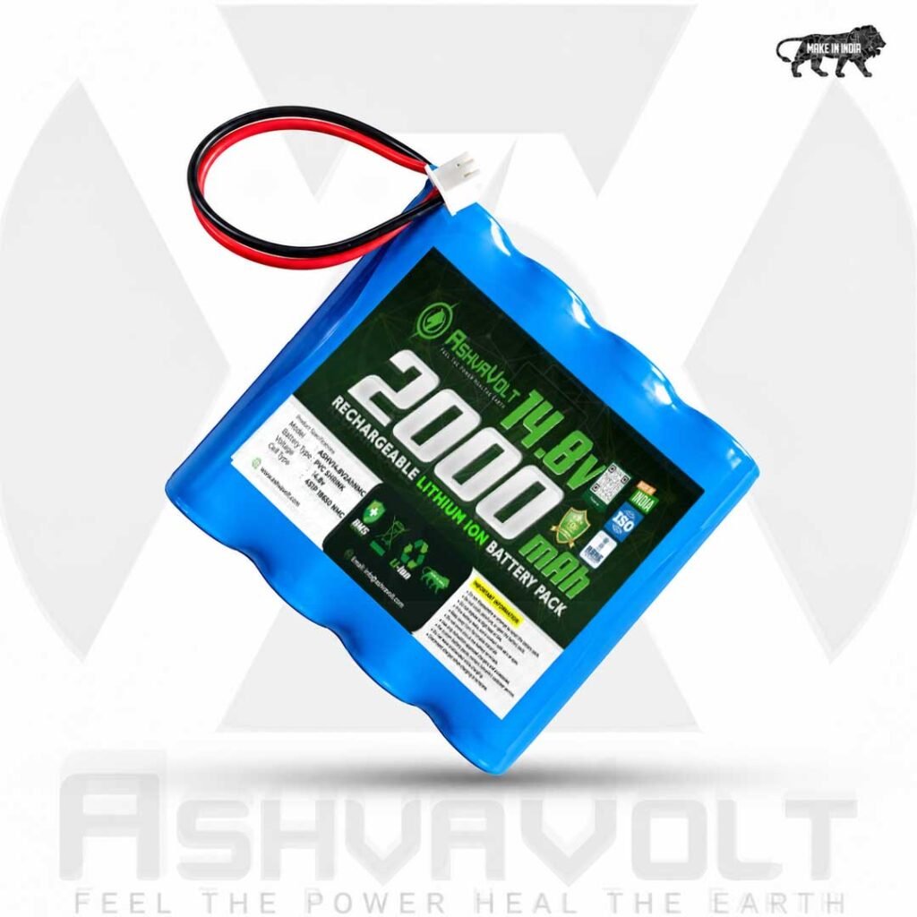 AshvaVolt®14.8V 14.4V 2000mAh 18650 4S1P (16.8V Max) Li-Ion Rechargeable Pack with BMS Protection Two Wire Connector